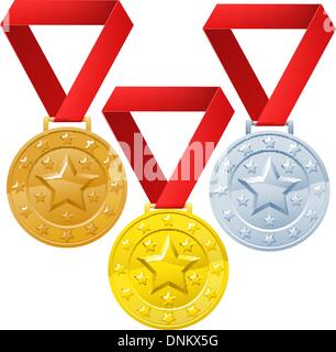 Gold-, Silber- und Bronzemedaillen Gewinner Medaillen für die ersten zweiten und dritten Platz ausgezeichnet. Stock Vektor