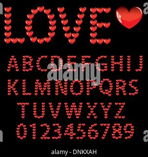 Liebe das Alphabet mit einem Herz Buchstaben und Zahlen Stock Vektor