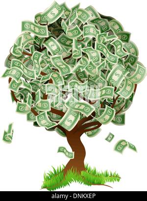 Eine konzeptionelle Darstellung der ein Baum wächst Geld in Form von Dollar-Noten. Konzept für Profit oder Wirtschaftswachstum, verdienen in Stock Vektor