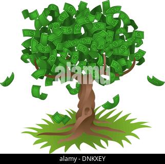 Konzeptionelle Vektor-Illustration. Geld wächst auf einem Baum, vertreten vielleicht grüne Investitionen in den Umweltschutz oder das Wachstum von einer Stock Vektor