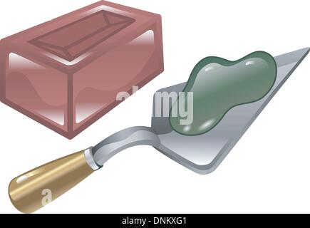 Aus rotem Backstein Mörtel und Kelle glänzende Symbol Abbildung Stock Vektor