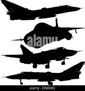 Vector Illustration militärischen Kampf Flugzeug Silhouetten eingestellt Stock Vektor