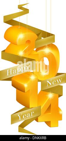 Orange und gold frohes neues Jahr 2014 Ornamente mit einem Band lesen frohes neues Jahr Stock Vektor