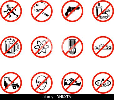 Eine Reihe von Symbolen alles skizziert, die verboten sind oder fordern verboten werden! Z.B. nicht laufen, nicht rauchen, kein f Stock Vektor