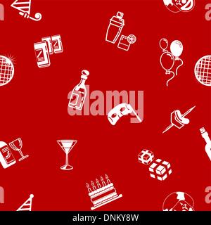Ein sich wiederholende nahtlose Partei Hintergrund Fliesen Textur mit vielen Zeichnungen von verschiedenen Party-icons Stock Vektor