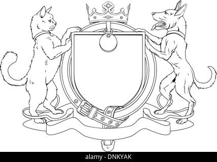 Katze und Hund Haustiere heraldischen Schild Wappen. Beachten Sie das Halsband statt Strumpfband. Stock Vektor