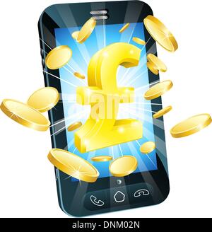 Pfund Geld Handy Konzept Illustration des Handy mit Münzen und gold Raute Stock Vektor