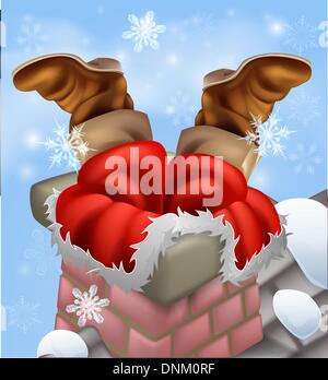 Weihnachten-Abbildung von Santa stecken in einem Kamin und liefert seine Weihnachtsgeschenke. Stock Vektor