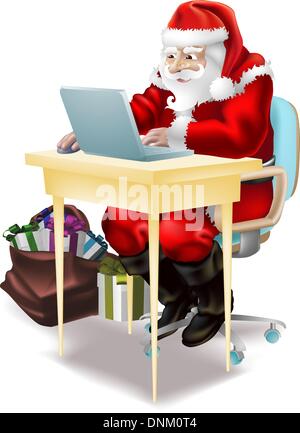 Abbildung von Vater-Weihnachten Online-shopping oder das Schreiben seiner "naughty and nice" Liste an Heiligabend Stock Vektor
