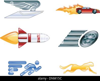 Eine konzeptionelle Symbolsatz in Bezug auf Geschwindigkeit, wird schnell und effizient. Stock Vektor