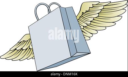 Ein Beispiel für eine Papier-Einkaufstasche mit Flügeln fliegen Stock Vektor