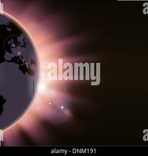 Beispiel für die Sonnen-Strahlen über die Weltkugel platzen. Europa-Seite sichtbar Stock Vektor