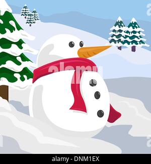 Ein Schneemann in einer Winterlandschaft Stock Vektor
