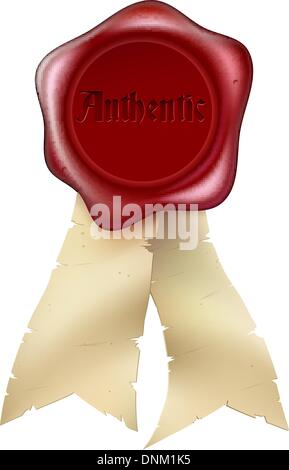 Ein Siegel mit dem Wort Authentic auf ihr eingeprägten und Papier Blättern Bänder Stock Vektor