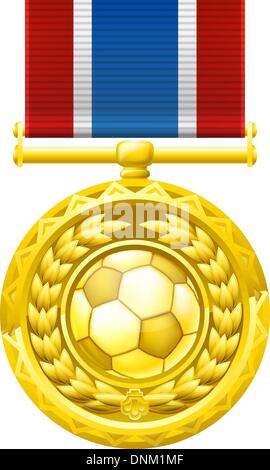 Eine gold-Gewinner-Medaille mit einem Lorbeer Kranz und Fußball Fußball Ball Illustrationen. Stock Vektor