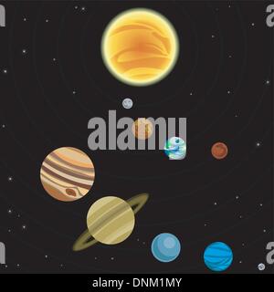 Darstellung des Sonnensystems mit Sternen und Planeten Stock Vektor