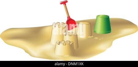 Sandspielzeug Burgen und Strand am Strand Stock Vektor