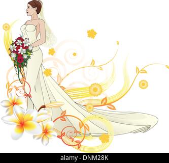 Braut im schönen Hochzeitskleid mit floralen Design-Elemente bilden Stock Vektor