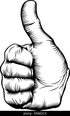 Abbildung einer Hand aufgeben ein Daumen in einem Holzschnitt-Stil Stock Vektor