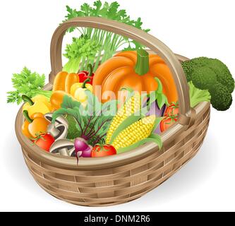 Darstellung der Korb oder behindern des sortierten frisches leckeres Gemüse Stock Vektor