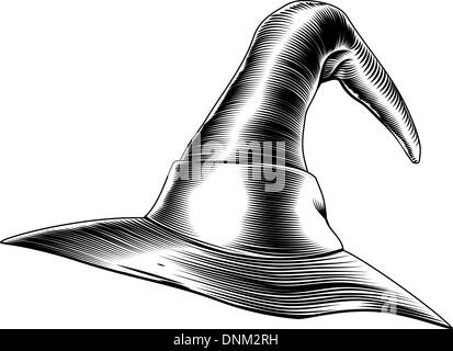 Ein Beispiel für eine Halloween Hexenhut in einem Retro-Vintage Holzschnitt oder Holzschnitt, Radierung Stil Stock Vektor