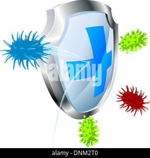 Schild mit Viren oder Bakterien es abprallen. Antibakterielle und antivirale Konzept. Computer-Virus könnte auch dargestellt werden. Stock Vektor