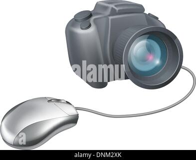Kamera Computer-Mouse-Konzept, eine Computer-Maus mit einer Kamera verbunden. Konzept für das Hochladen von Bildern oder Bilder auf einer c suchen Stock Vektor