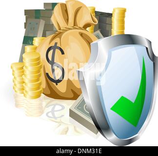 Stapel von Geld durch eine angibt, dass es geschützt ist, sicher oder garantierte Stock Vektor
