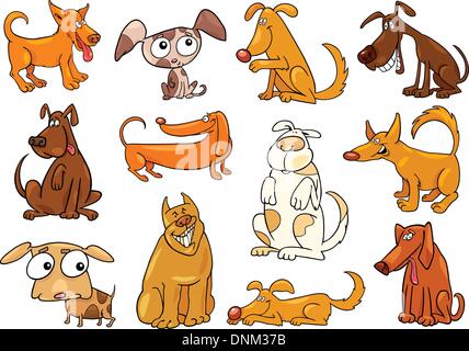 Cartoon-Illustration der lustige verschiedene Hunde-set Stock Vektor