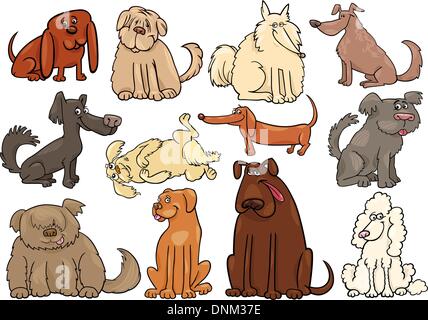 Cartoon Illustration lustig verschiedene Hunde oder Welpen-Set Stock Vektor