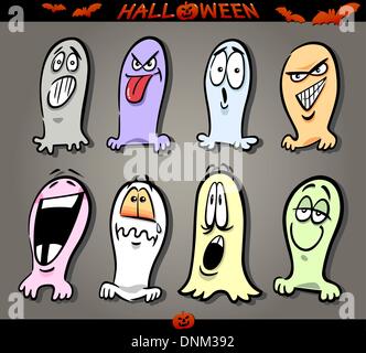 Cartoon Illustration von Halloween Themen, Geister Emotionen lustige Set Stock Vektor