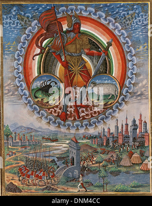 De Sphaera (die Kugel). Illustriert von Cristoforo de Predis (1440-1486), 1470. Mars mit dem Sternzeichen des Skorpions. Stockfoto