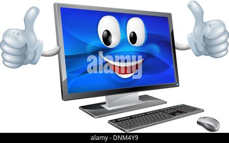 Eine niedliche glücklich Cartoon Computer Maskottchen Charakter lächelnd und tun einen Daumen nach oben Stock Vektor