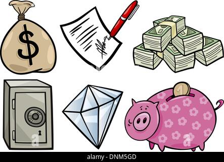 Cartoon-Illustration der Reichtum Konzepte oder Unternehmen wertvolle Objekte Clip Art Set Stock Vektor