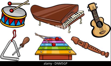 Cartoon-Illustration von Musikinstrumenten Objekten Clip Art Set Stock Vektor