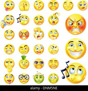 Eine Reihe von sehr originelle Emoticons oder Emoji Symbole, die für viele Reaktionen, Persönlichkeit und Emotionen Stock Vektor