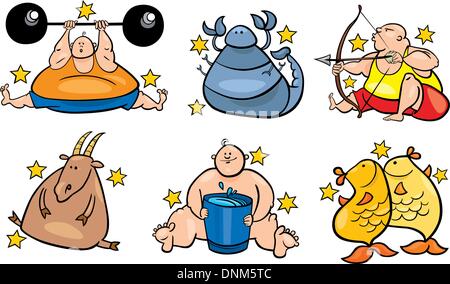 Darstellung der sechs übergewichtig Tierkreiszeichen von November bis März Stock Vektor