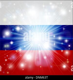 Flagge der Russischen Föderation Hintergrund mit pyrotechnischen oder leicht platzen und Kopie Raum in der Mitte Stock Vektor