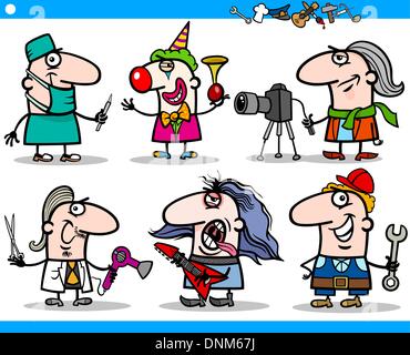 Cartoon-Illustration der lustige professionelle Leute Berufe Figuren Set Stock Vektor