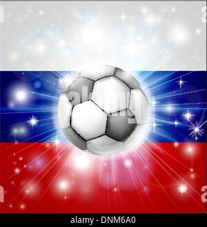 Flagge von Russland Fußball Hintergrund mit pyrotechnischen oder leicht platzen und Fußball Fußball-Ball in der Mitte Stock Vektor