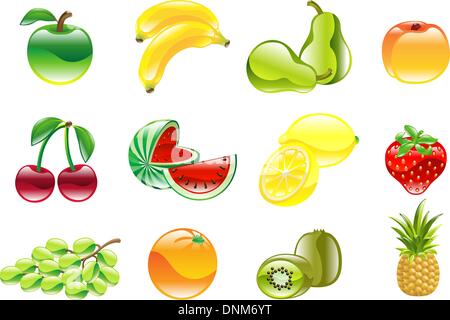 Eine wunderschöne glänzende glänzende Frucht-Icon-set Stock Vektor