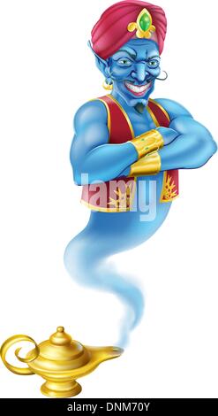 Abbildung einer gottlosen suchen Jinn oder kommen aus einem klassischen gold magische Öllampe wie in der Geschichte von Aladdin genie Stock Vektor