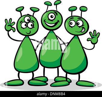 Cartoon-Illustration von drei lustige Aliens oder Marsmenschen Comic-Figuren Stock Vektor