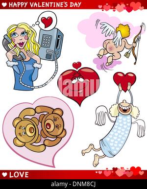 Cartoon-Illustration von niedlichen Valentinstag und Liebe Themen Sammlungssatz Stock Vektor