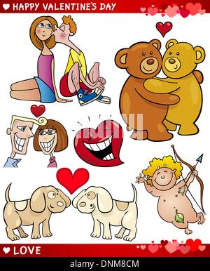 Cartoon-Illustration von niedlichen Valentinstag und Liebe Themen Sammlungssatz Stock Vektor