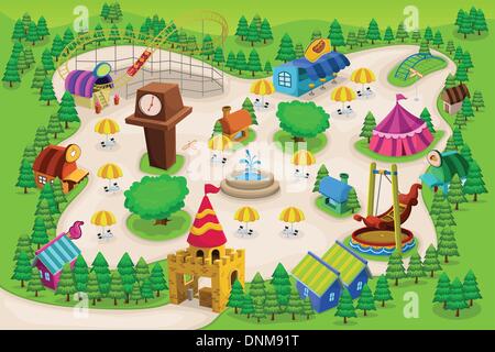 Eine Vektor-Illustration von Amusement Park Karte Stock Vektor