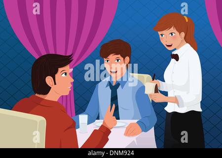 Eine Vektor-Illustration von einem Kellner in einem Restaurant, Dienst am Kunden Stock Vektor