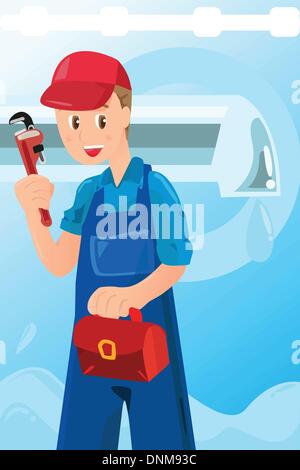 Eine Vektor-Illustration eines Klempners mit einem Schraubenschlüssel Stock Vektor