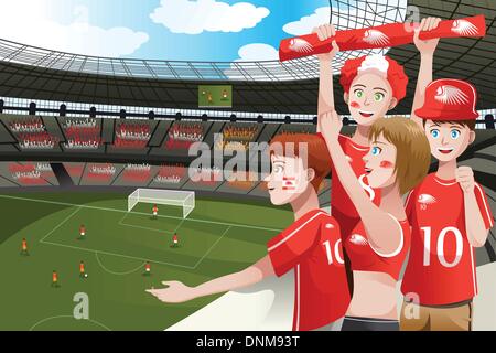 Eine Vektor-Illustration von Fußball-Fans im Stadion jubeln Stock Vektor