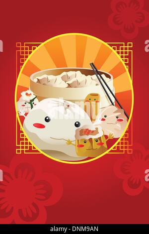 Eine Vektor-Illustration chinesische Dim-Sum-Restaurant-Menü-Cover-design Stock Vektor